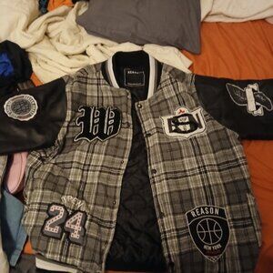 Reason Black and Gray Plaid Jacket with Patches